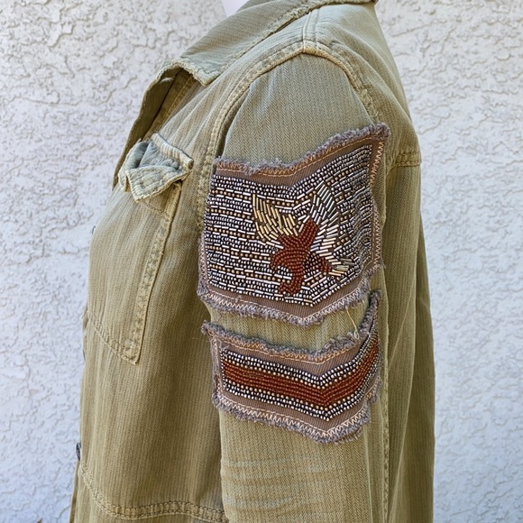 Free People embellished beaded eagle green utility military army jacket coat - Picture 5 of 15